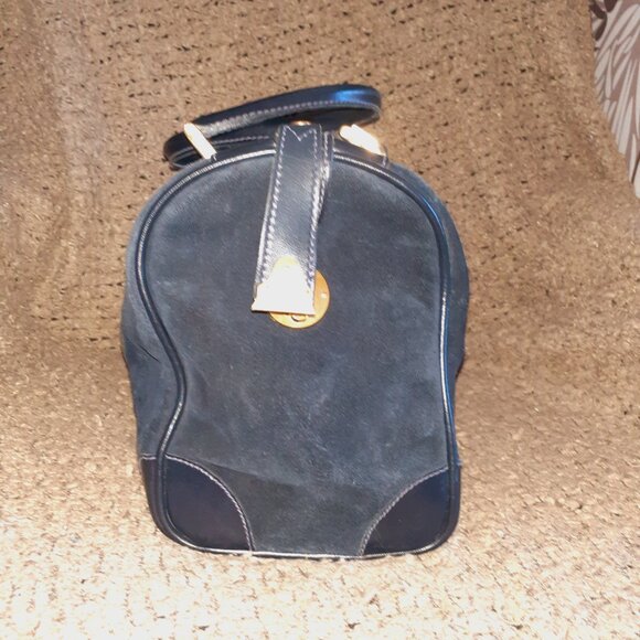 Vintage GUCCI-Boston Bag Shelly Line Black/DK Navy Suede/Leather-Satchel-EX - Picture 7 of 12